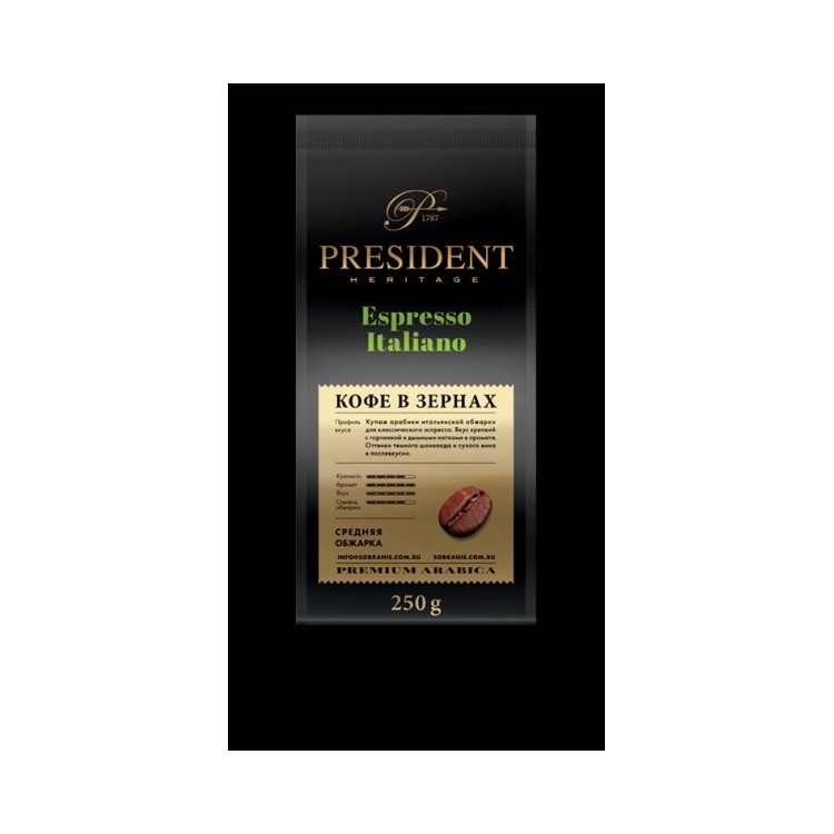 Кофе жареный в зернах PRESIDENT Espresso Italiano