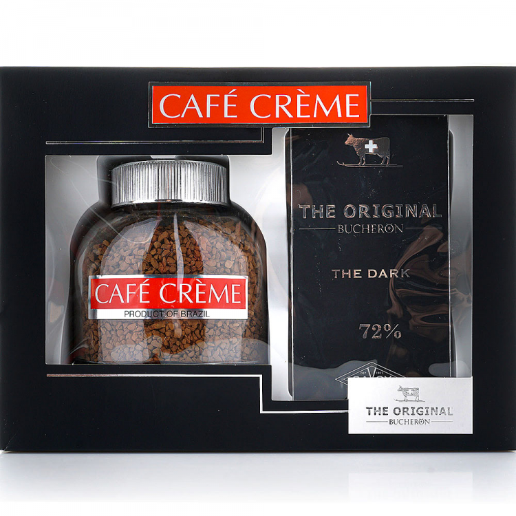 Подарочный набор Кофе растворимый сублимированный CAFE CREME 90г и горький шоколад BUCHERON THE ORIGINAL