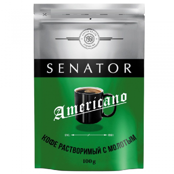 Кофе растворимый сублимированный с добавлением кофе жареного молотого "SENATOR Americano"