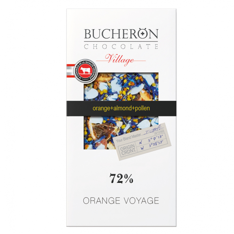BUCHERON VILLAGE горький шоколад с апельсином, миндалем, цветочной пыльцой и васильком