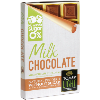 ТОМЕР, МОЛОЧНЫЙ ШОКОЛАД 43% без добавления сахара, 90г
