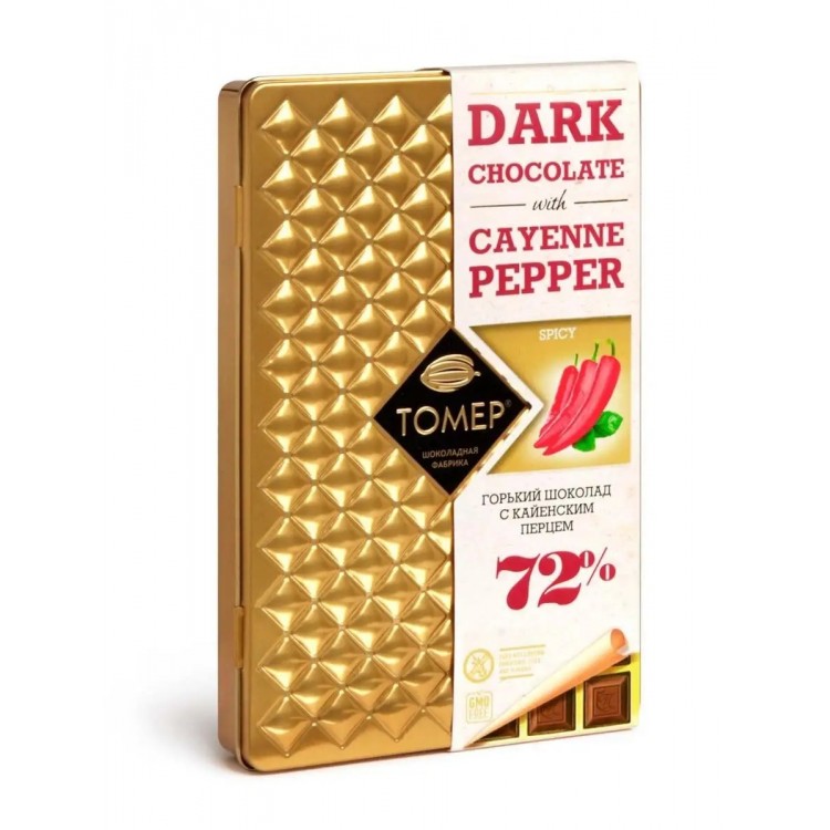 ТОМЕР, ГОРЬКИЙ ШОКОЛАД 72% с кайенским перцем, 90г