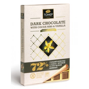 ТОМЕР, ГОРЬКИЙ ШОКОЛАД ПЕРУ 72% с какао-крупкой и стручковой ванилью VIP, 90г