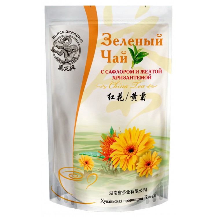 Черный дракон Зеленый чай с САФЛОРОМ и ЖЕЛТОЙ ХРИЗАНТЕМОЙ, 100гр