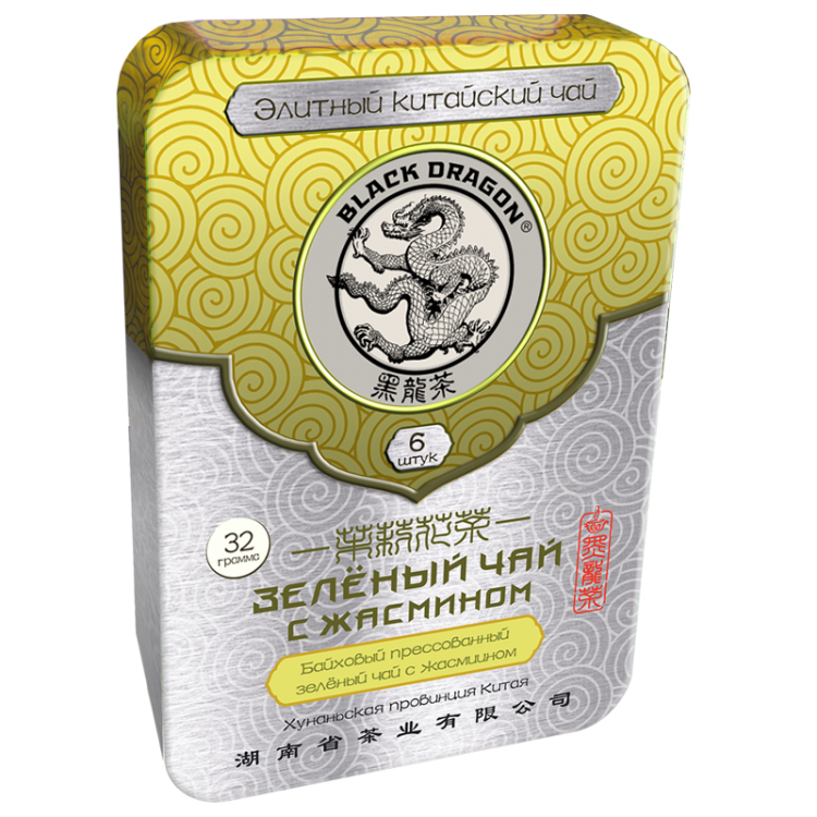 Черный дракон Прессованный ЗЕЛЕНЫЙ чай с ЖАСМИНОМ Ж/Б 32гр
